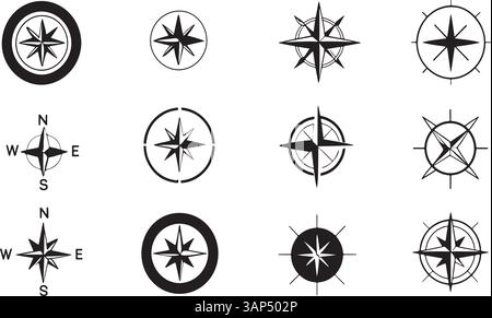 Compass Direction Set in black and white Stock Vector