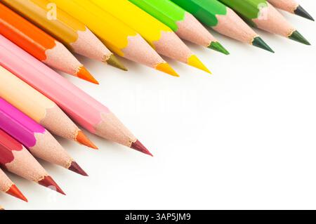 Crayons, colorful dry painting pencils isolated on white background, back to school art design Stock Photo