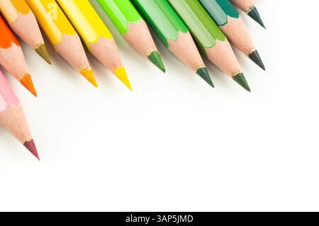 Crayons, colorful dry painting pencils isolated on white background, back to school art design Stock Photo