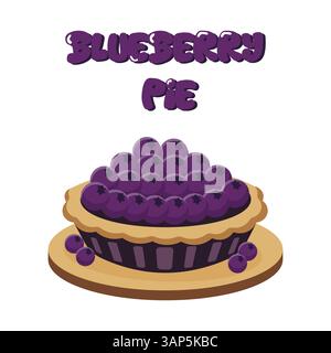 Blueberry Pie Flat Vector Illustration Isolated on White Background. Stock Vector