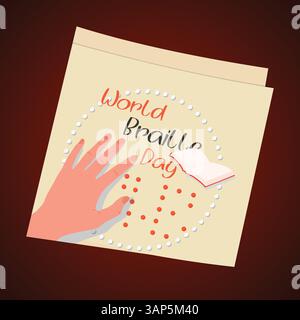 world braille day hand holding a paper Stock Vector