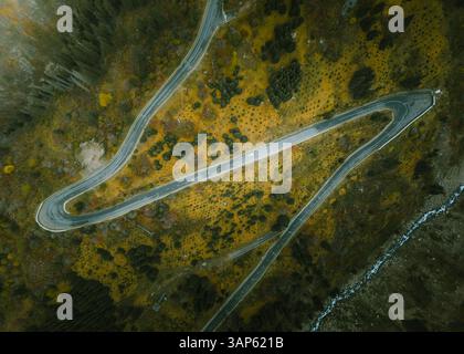 Aerial view of zigzag road in Almaty, Kazakhstan. Stock Photo
