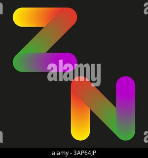 Gradient letter Z. Gradient letter N. Colorful rounded font. Vector symbol black. Stock Vector