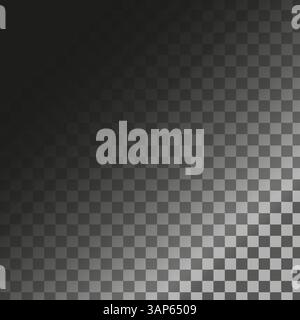 Diagonal top left glow. Light fade checkerboard. Vector shadow texture. Dark grid background. Stock Vector