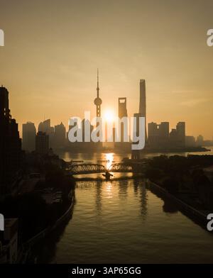 Aerial view of Shanghai skyline at sunset,China Stock Photo - Alamy