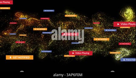 Image of social media icons over glowing moving wave Stock Photo
