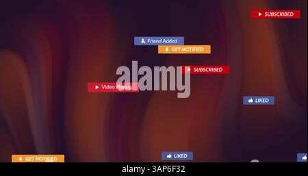 Image of social media icons over glowing moving wave Stock Photo