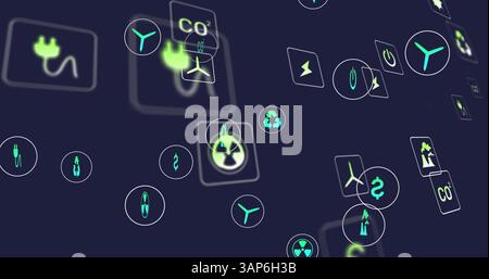 Image of ecology icons on black background Stock Photo