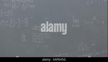 Image of mathematical equations over grey background Stock Photo