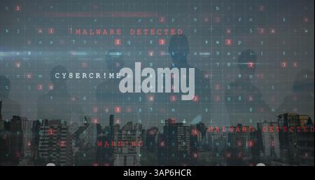 Image of cyber crime text over cityscape Stock Photo