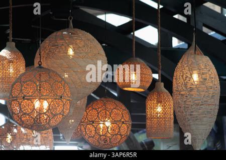 Close-up of various modern pendant light fixtures Stock Photo
