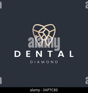 Diamond Tooth Shape for Dental Clinic Logo Design, Luxury Dental Care or Dentistry Stock Vector