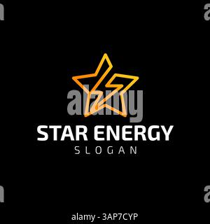 Star Logo with Lightning Symbol Modern Design on Black Background Stock Vector