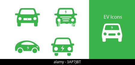 Green Electric Car Icon Eco Vehicle Energy Plug Symbol Isolated. Stock Vector