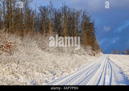 Slippery road surface in winter Stock Photo