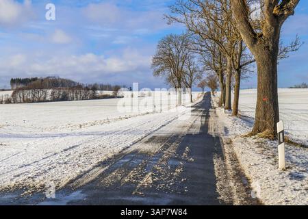 Slippery road surface in winter Stock Photo