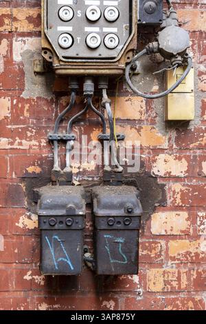 Old electrical installation Distribution box Stock Photo