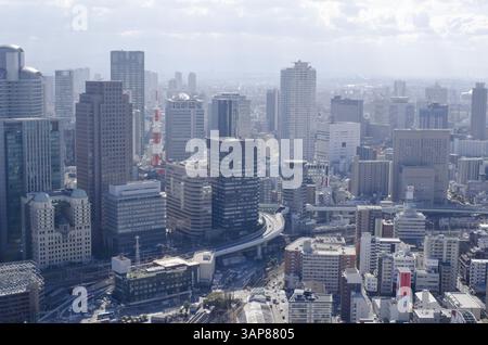 Panorama view of Osaka with many skyscrapers, Osaka, Japan, Asia Stock Photo