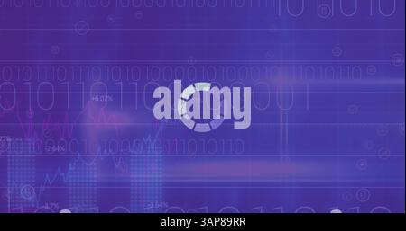 Image of circle loading and binary coding over purple background Stock Photo