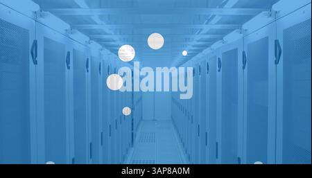 Image of circles with data loading and processing over computer servers Stock Photo