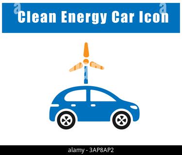 Clean Energy Car Icon with Wind Turbine. Stock Vector