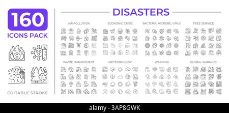 Disasters line icons set collection Stock Vector