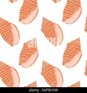 Digital pattern featuring orange striped shells on a white background Stock Vector