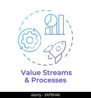 Value streams and processes blue gradient concept icon Stock Vector