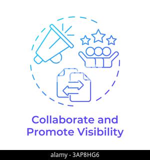 Collaborate and promote visibility blue gradient concept icon Stock Vector