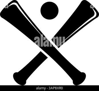 Simple black vector icon of two crossed baseball bats with a ball Stock Vector