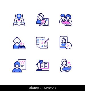 Babysitting services - set of line design style icons Stock Vector