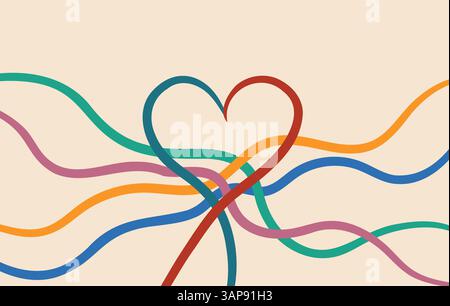 Colorful intertwined lines forming heart symbol of hope resilience unity and emotional support Stock Vector