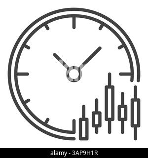 Clock with candlestick pattern chart vector concept icon or sign in thin line style Stock Vector