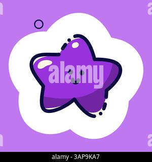 A kawaii smiling star on a purple background. Sticker for weekly planner. Stock Vector
