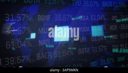 Image of data processing and squares loading over world map Stock Photo