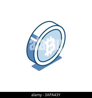 bitcoin isometric vector linear icon, in color on white background, finance and business or cryptocurrency Stock Vector