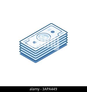 isometric vector banknotes linear icon with dollar icon, in color on white background, money and finance Stock Vector
