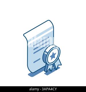 isometric vector diploma linear icon with stamp, in color on a white background, award certificate Stock Vector