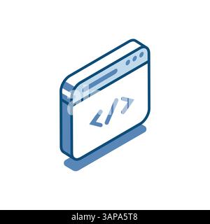 isometric vector window with program code linear icon, in color color on a white background, seo or web development Stock Vector