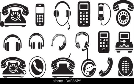 Telephone - set of vector phone linear icons. Pixel perfect. Editable stroke Stock Vector