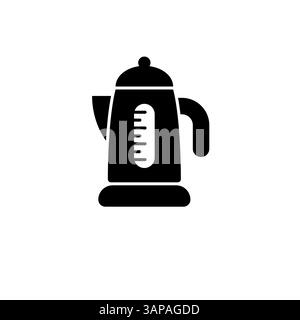 Electric Kettle, Teapot Silhouette Solid Flat Vector Icon Isolated on White Background. Stock Vector
