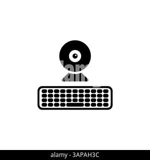 Computer Keyboard and Webcam for Chat Solid Flat Vector Icon Isolated on White Background. Stock Vector