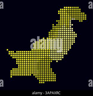 Pakistan dotted map. Digital style map of the country on dark background. Pakistan shape with square dots. Colored dots style. Large size squares. Stock Vector