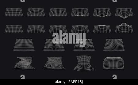 Retro futuristic set. White surreal geometric shapes. Abstract vector illustration in trendy psychedelic techno style. Stock Vector