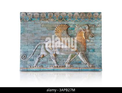 Coloured glazed terracotta tiled panels depicting mythical Griffins. From the reign of Darius 1st and the First Persian or Achaemenid Empire around 51 Stock Photo