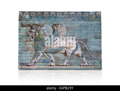 Coloured glazed terracotta tiled panels depicting mythical Griffins. From the reign of Darius 1st and the First Persian or Achaemenid Empire around 51 Stock Photo
