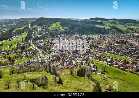 aerial photo of the of the city of Oberstaufen in the Allgaeu Alps ...
