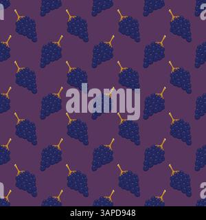 Dark grapes seamless pattern purple background Stock Vector