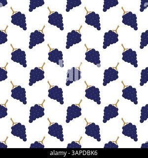 Seamless pattern with blue grapes on a white background Stock Vector