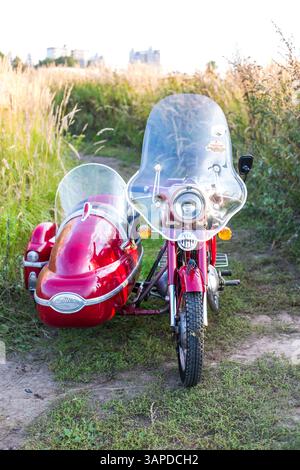 Motorcycle with sidecar parked on green grass Stock Photo - Alamy